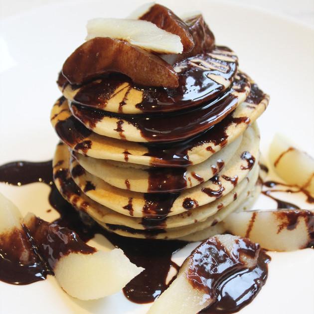 pear-and-chocolate-stacked-protein-pancakes
